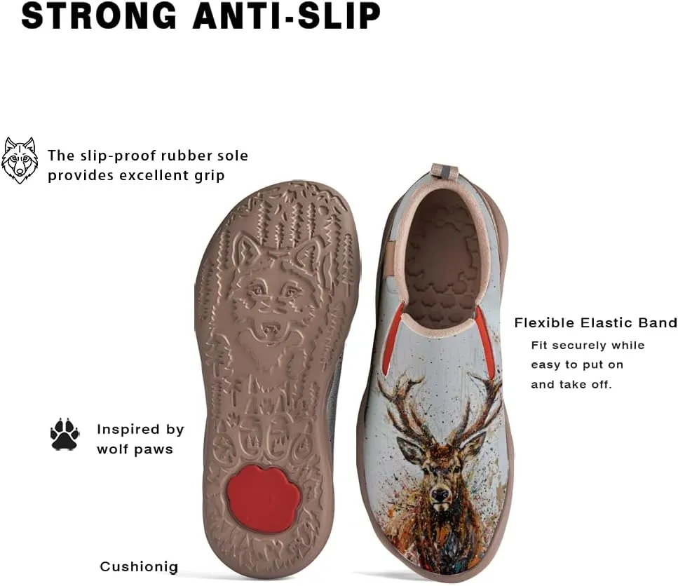 Women's Slip On Loafers Microfiber Art Painted Casual Shoes Lightweight Travel Sneakers Eik Deer