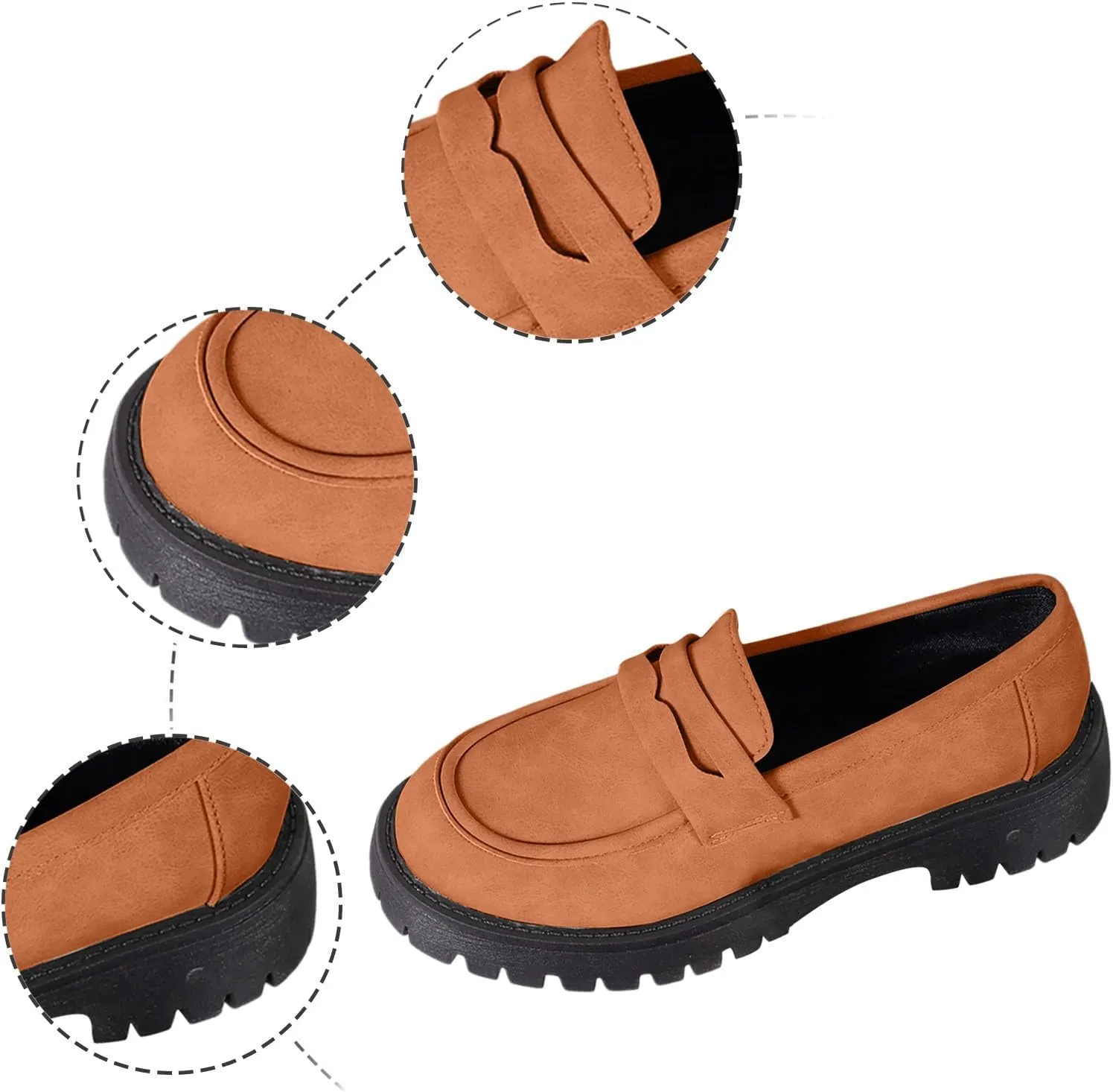 Womens Slip-On Shoes Platform Loafer Comfort Work Shoe Business Casual Shoes Leather Penny Loafers Chunky Loafers