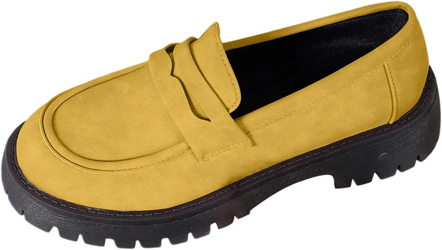 Womens Slip-On Shoes Platform Loafer Comfort Work Shoe Business Casual Shoes Leather Penny Loafers Chunky Loafers