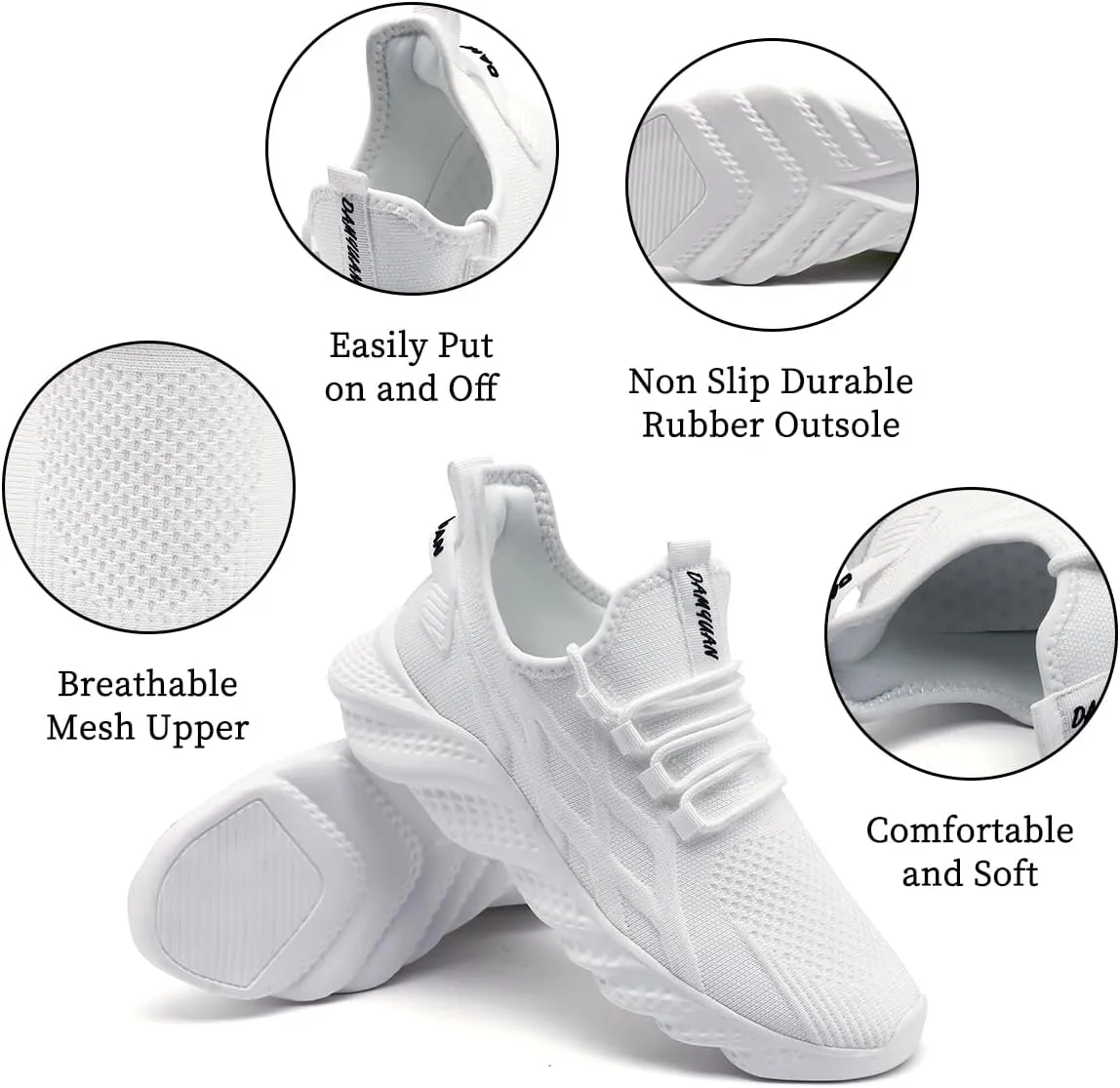 Women's Slip on Walking Shoes Lightweight Casual Tennis Sneakers Workout Breathable Running Shoes Comfortable Fashion Athletic Sports Gym Sneakers White Size US CP