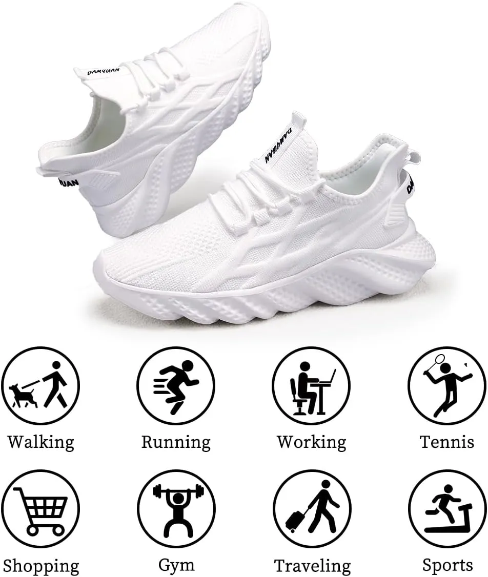 Women's Slip on Walking Shoes Lightweight Casual Tennis Sneakers Workout Breathable Running Shoes Comfortable Fashion Athletic Sports Gym Sneakers White Size US CP