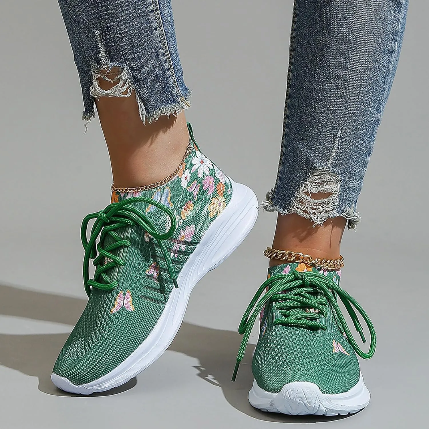 Womens Sneakers Slip On Breathable Soft Sole Running Walking Shoes Lightweight Non Slip Lace Up Workout Shoes