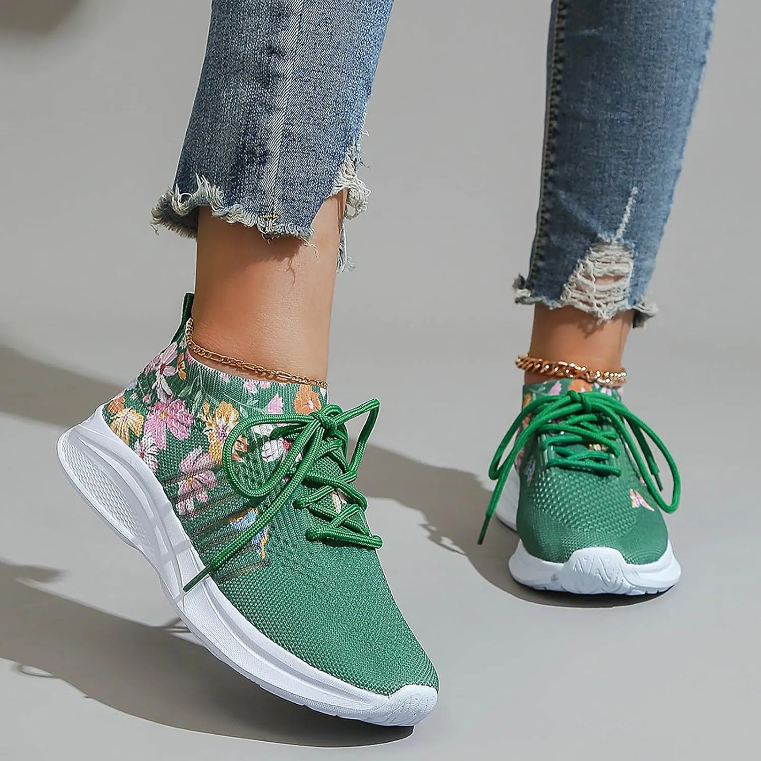 Womens Sneakers Slip On Breathable Soft Sole Running Walking Shoes Lightweight Non Slip Lace Up Workout Shoes