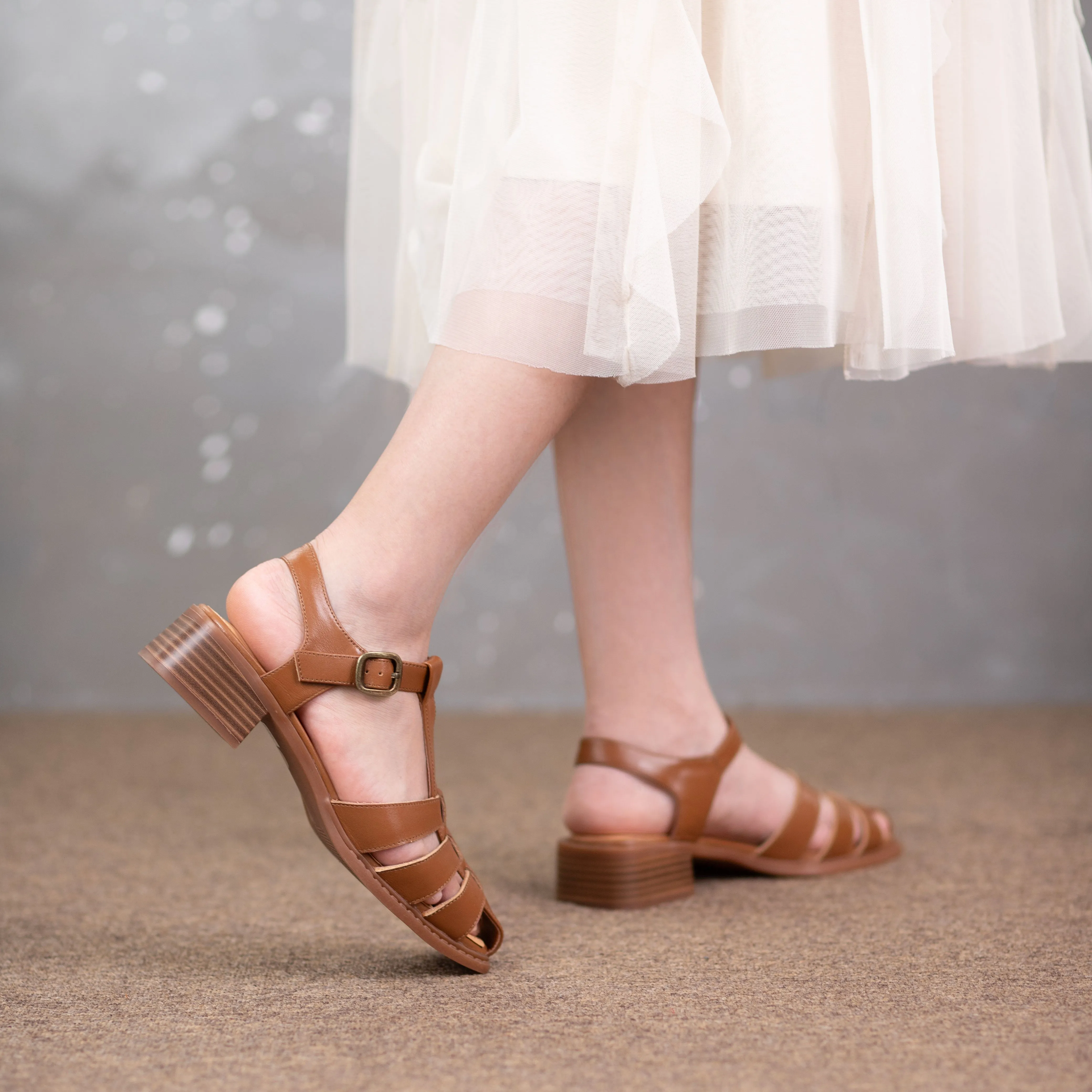 Women's Square Toe Low Heel Fisherman Sandals