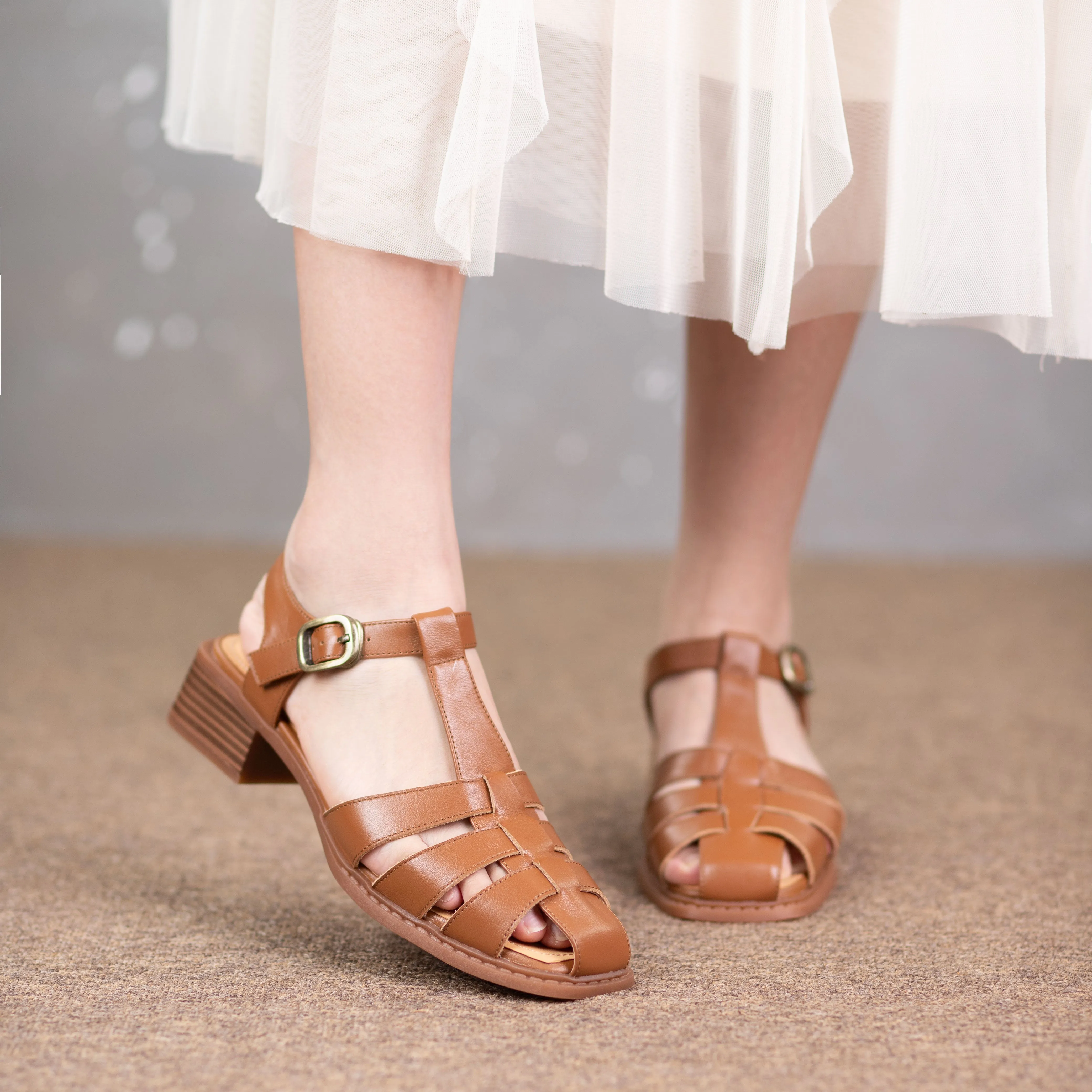 Women's Square Toe Low Heel Fisherman Sandals