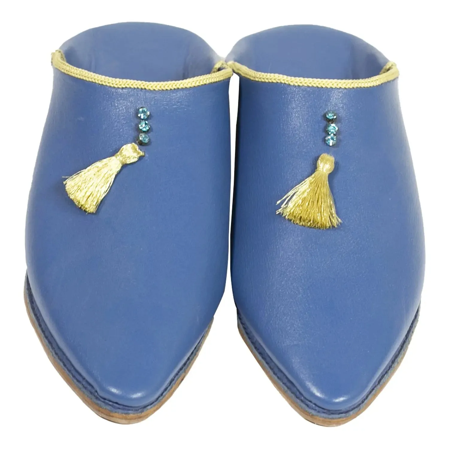 Women's Suede Khemissa Navy Yellow Moroccan Babouches Leather Slippers