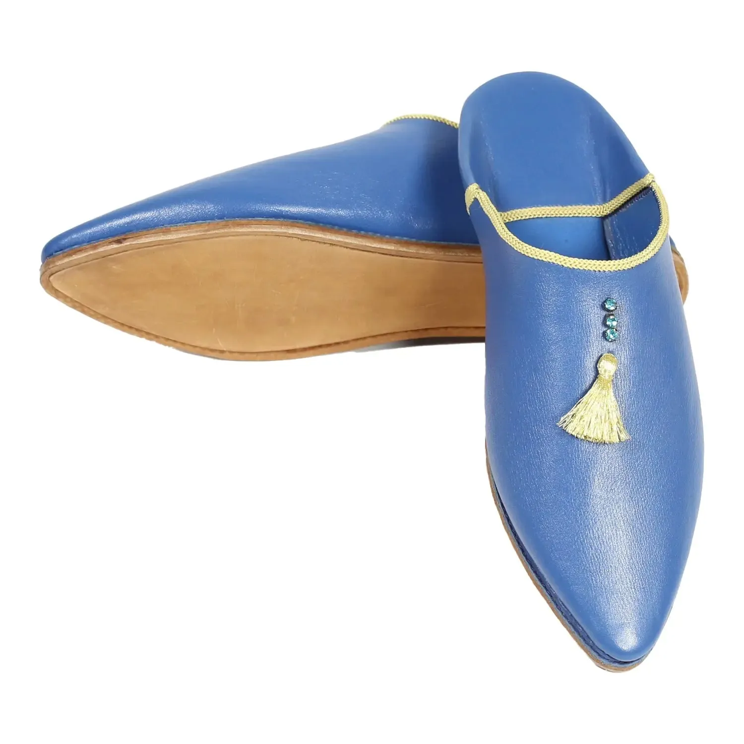 Women's Suede Khemissa Navy Yellow Moroccan Babouches Leather Slippers