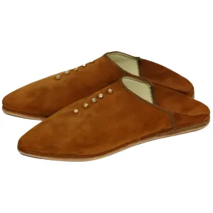 Women's Suede Pearls Brown Moroccan Babouches Leather Slippers-Brown