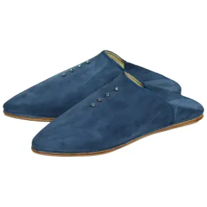Women's Suede Sarma Blue Moroccan Babouches Leather Slippers-navy Blue