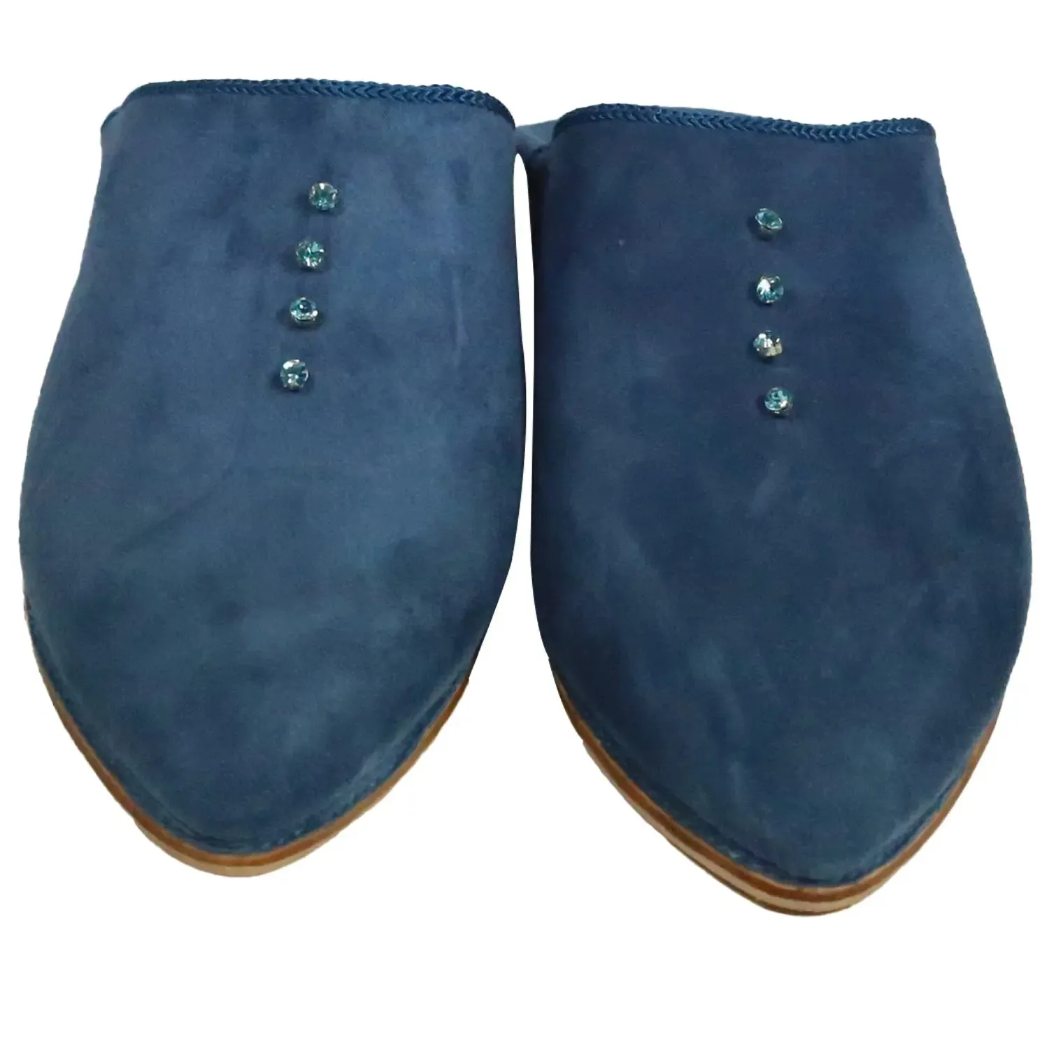 Women's Suede Sarma Blue Moroccan Babouches Leather Slippers-navy Blue