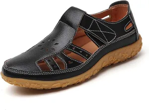 Women's Summer Sandals Breathable Perforated Casual Shoes Comfortable Flat Footbed Fashionable Closed Toe Beach Walking