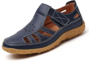 Women's Summer Sandals Breathable Perforated Casual Shoes Comfortable Flat Footbed Fashionable Closed Toe Beach Walking