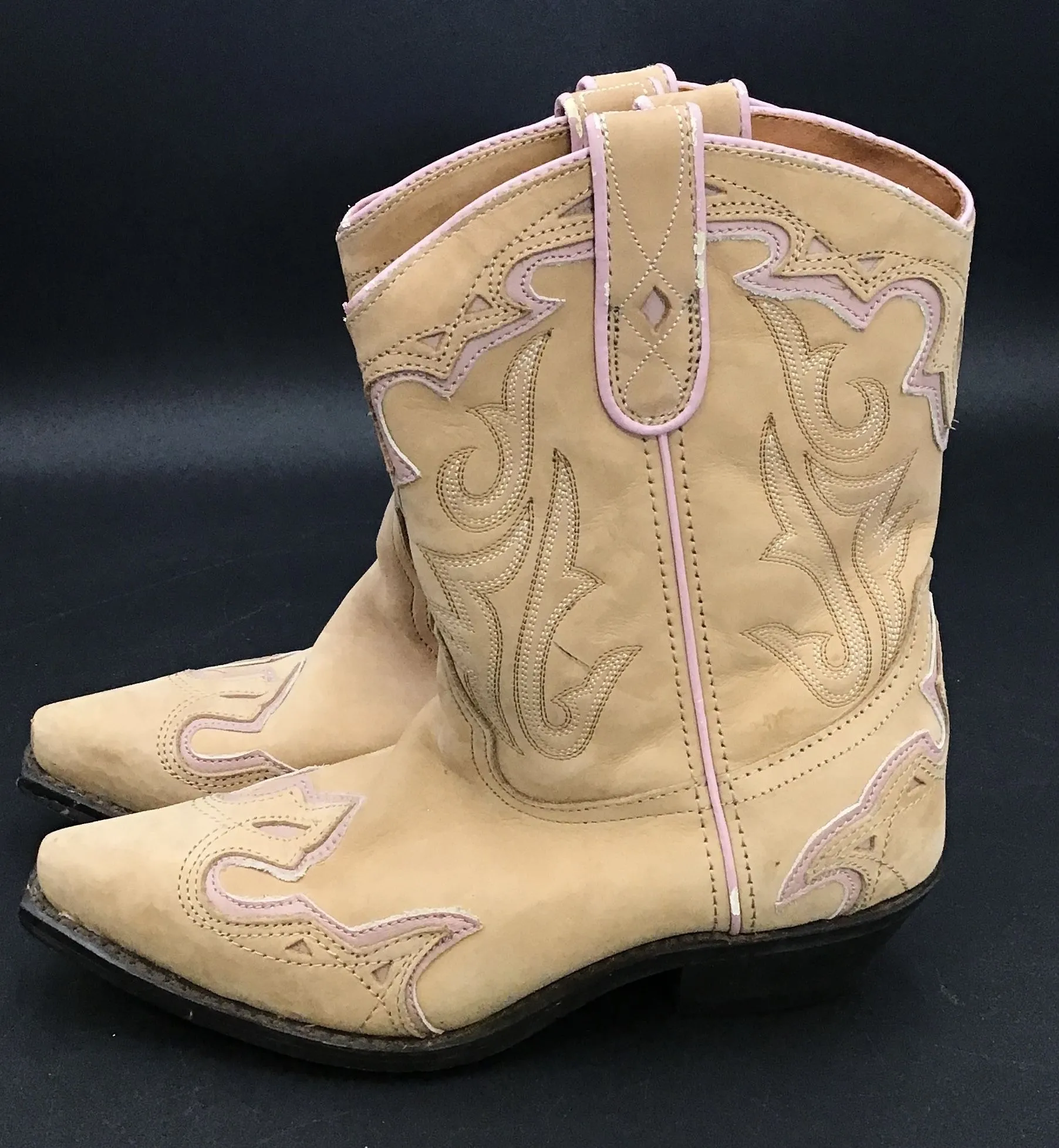 Women's Tan Leather Cowboy Western Boots - Size 8M