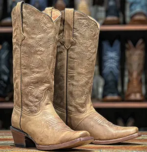 Women's Tanner Mark TML201383 Cognac Calfskin w/Tonal Stitch Pattern Square Toe Boot (SHOP IN-STORES)
