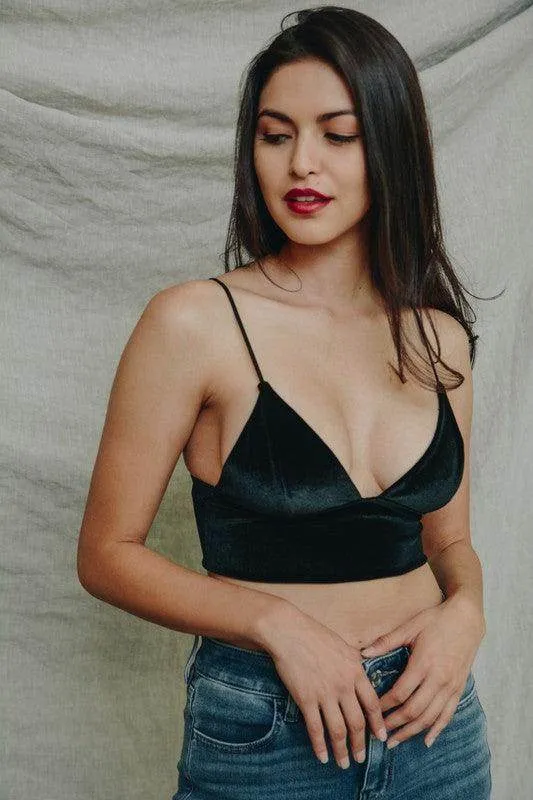 Womens Velvet Longline Bralette Cami Top