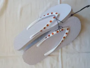 Women's White Flip Flop with Red Jeweled Straps