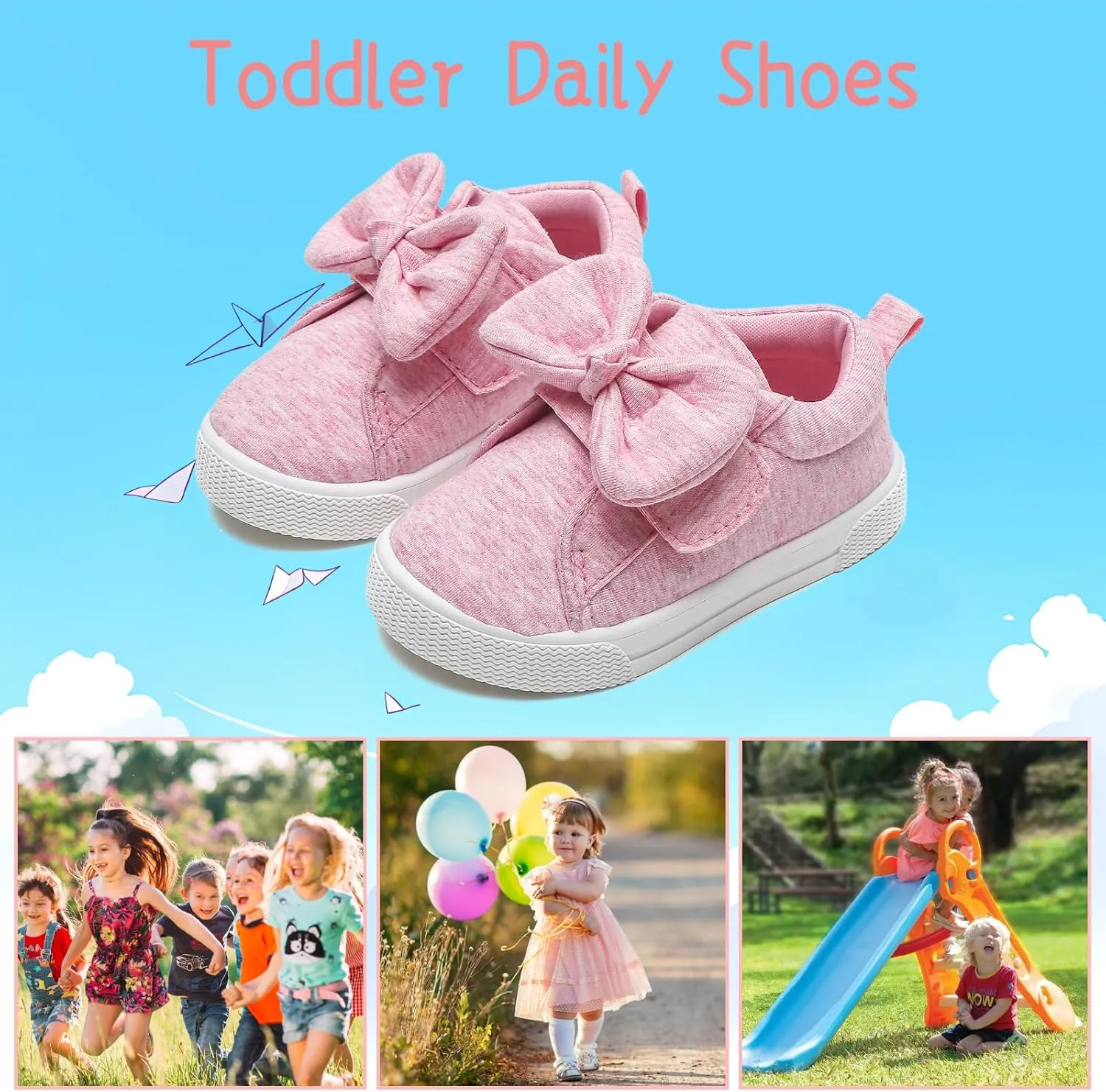 YIBLBOX Toddler Girls Sneakers Lightweight Canvas Sneakers Cute Bowknot Casual Shoes for Walking/Running