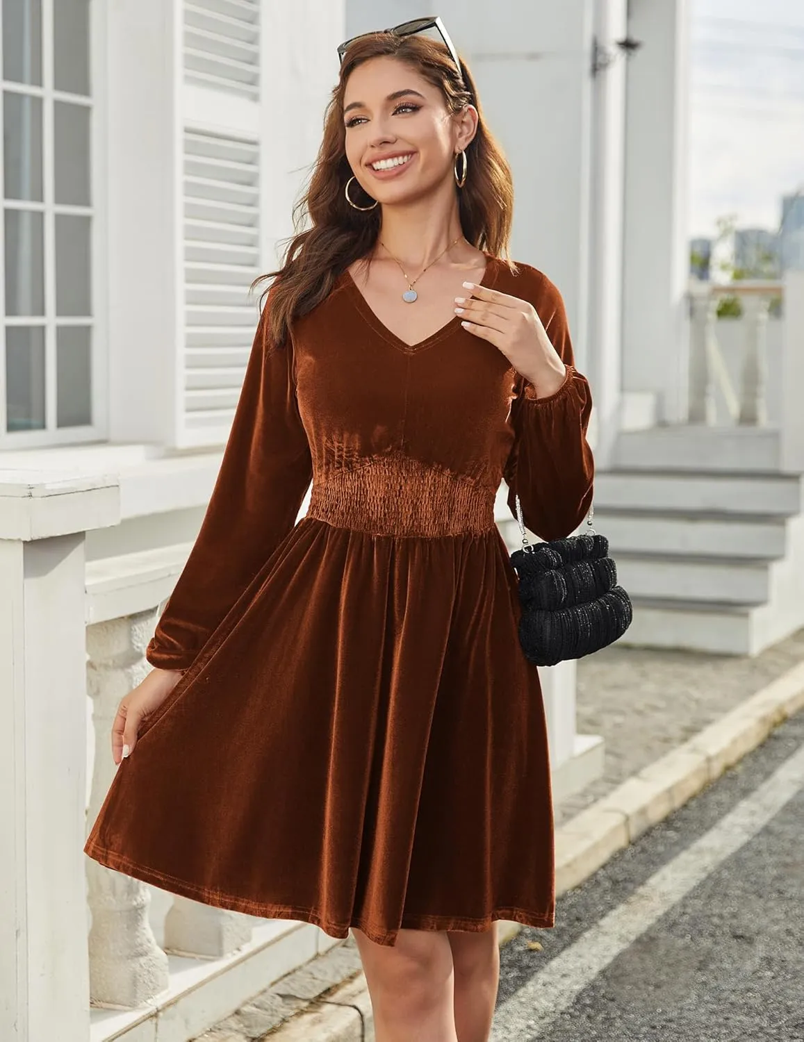 Zeagoo Women's Elegant Velvet Dress Winter Dress (DE Only)