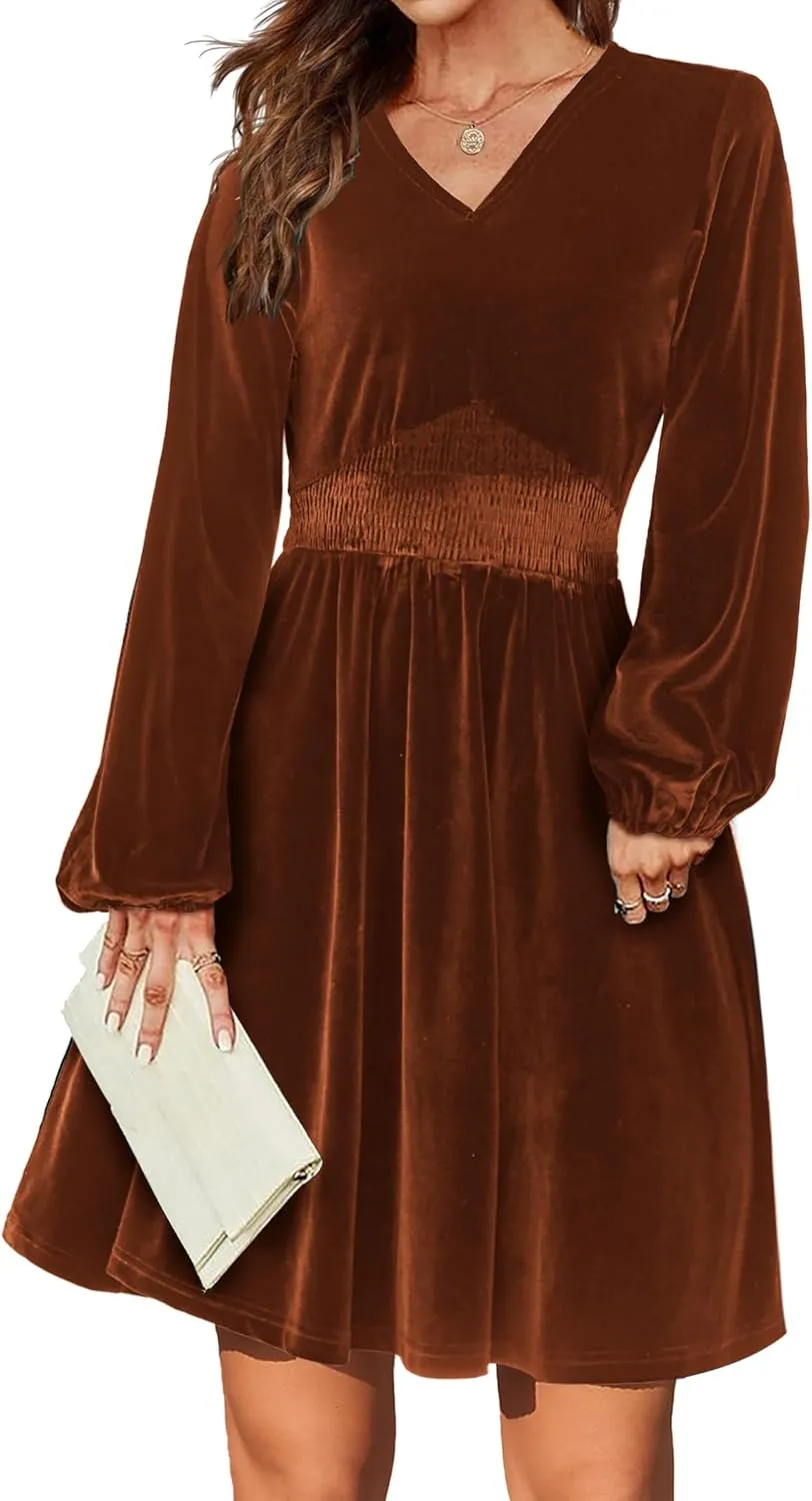 Zeagoo Women's Elegant Velvet Dress Winter Dress (DE Only)