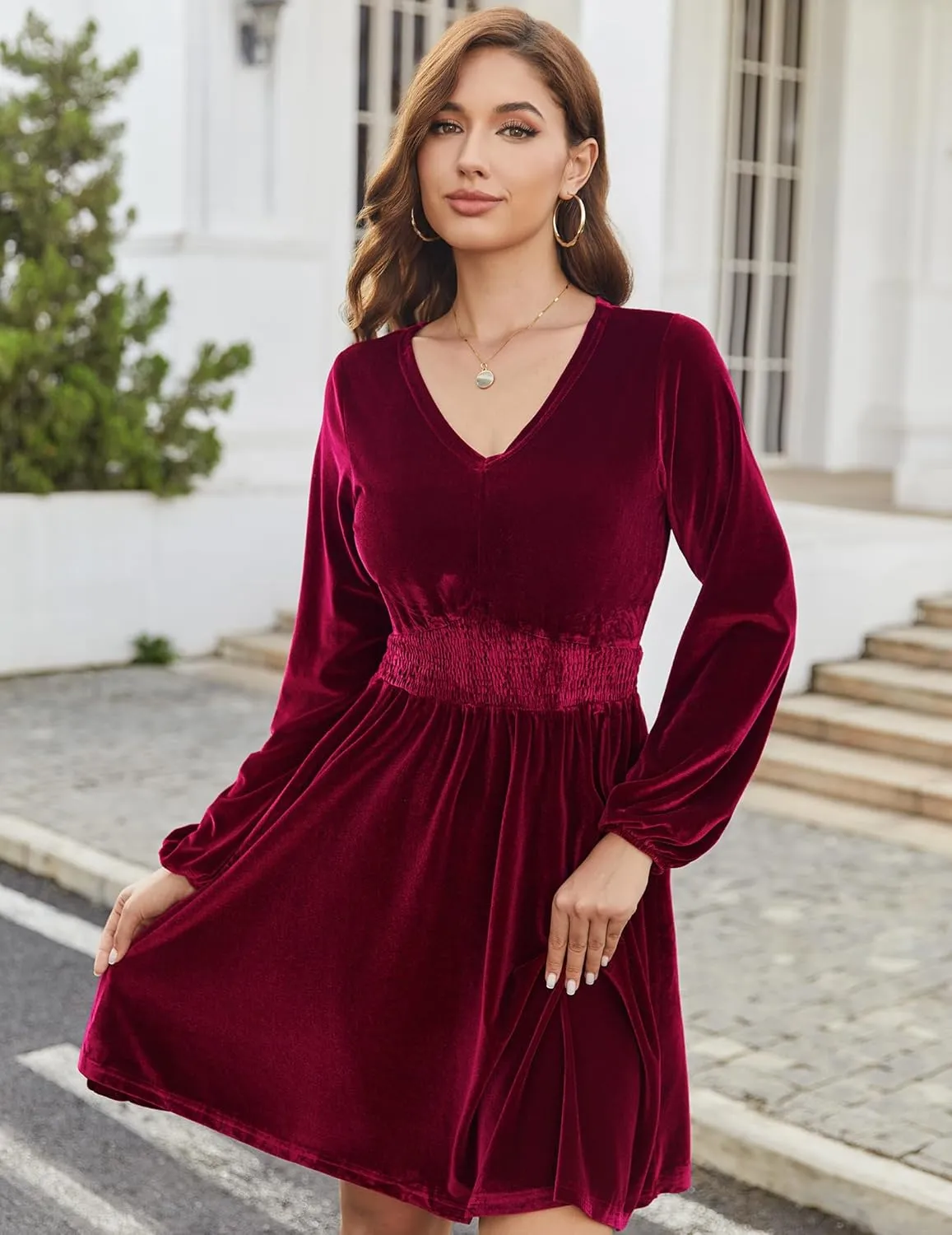 Zeagoo Women's Elegant Velvet Dress Winter Dress (DE Only)