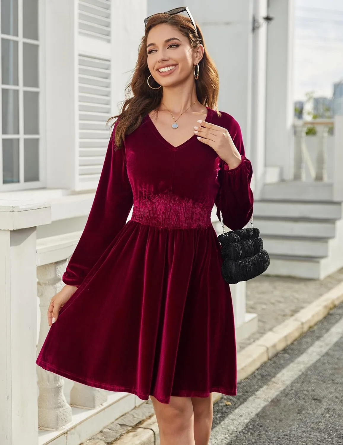 Zeagoo Women's Elegant Velvet Dress Winter Dress (DE Only)