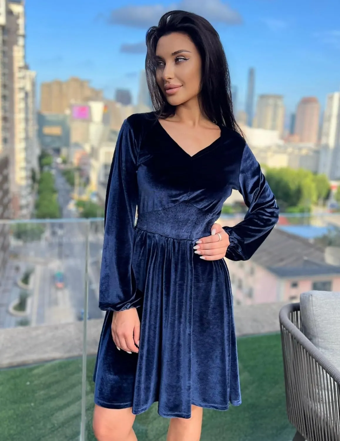 Zeagoo Women's Elegant Velvet Dress Winter Dress (DE Only)