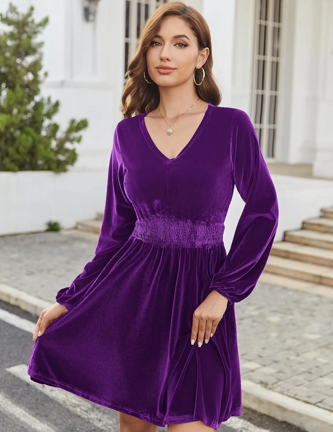 Zeagoo Women's Elegant Velvet Dress Winter Dress (DE Only)
