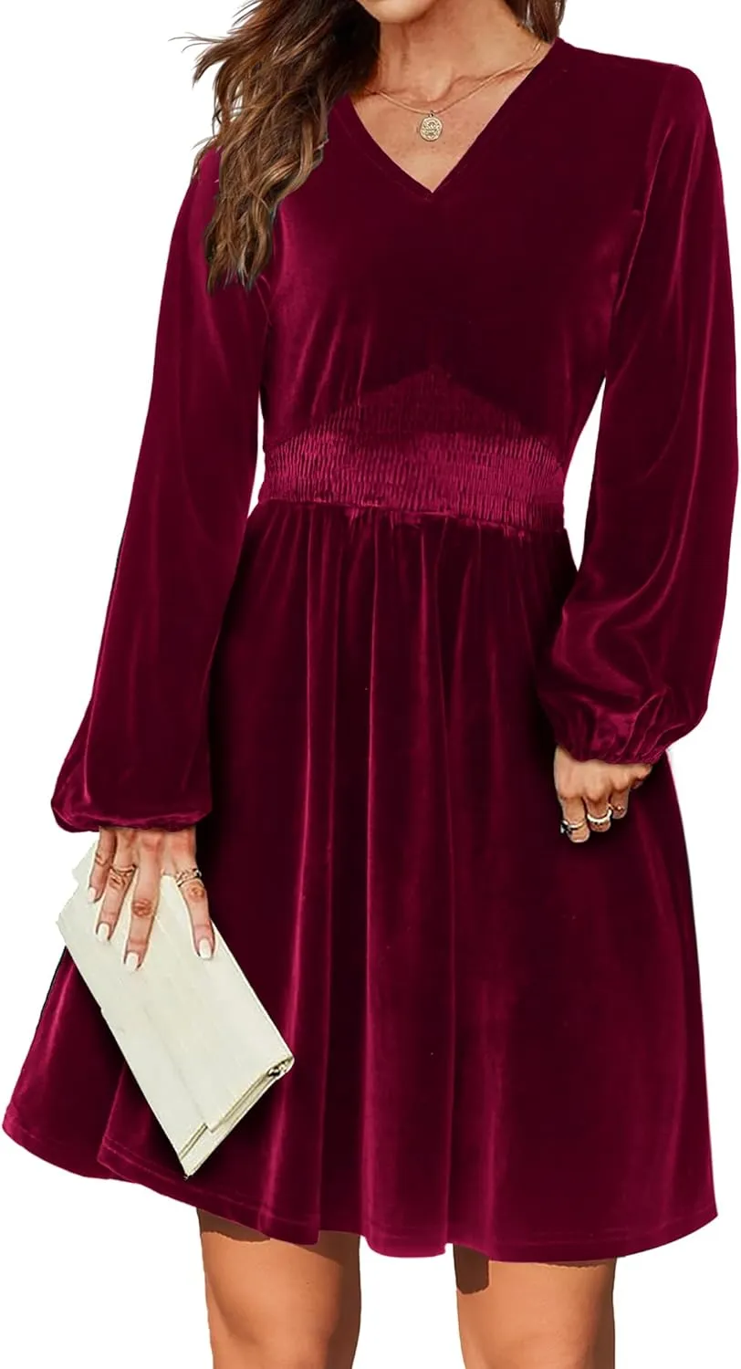 Zeagoo Women's Elegant Velvet Dress Winter Dress (DE Only)
