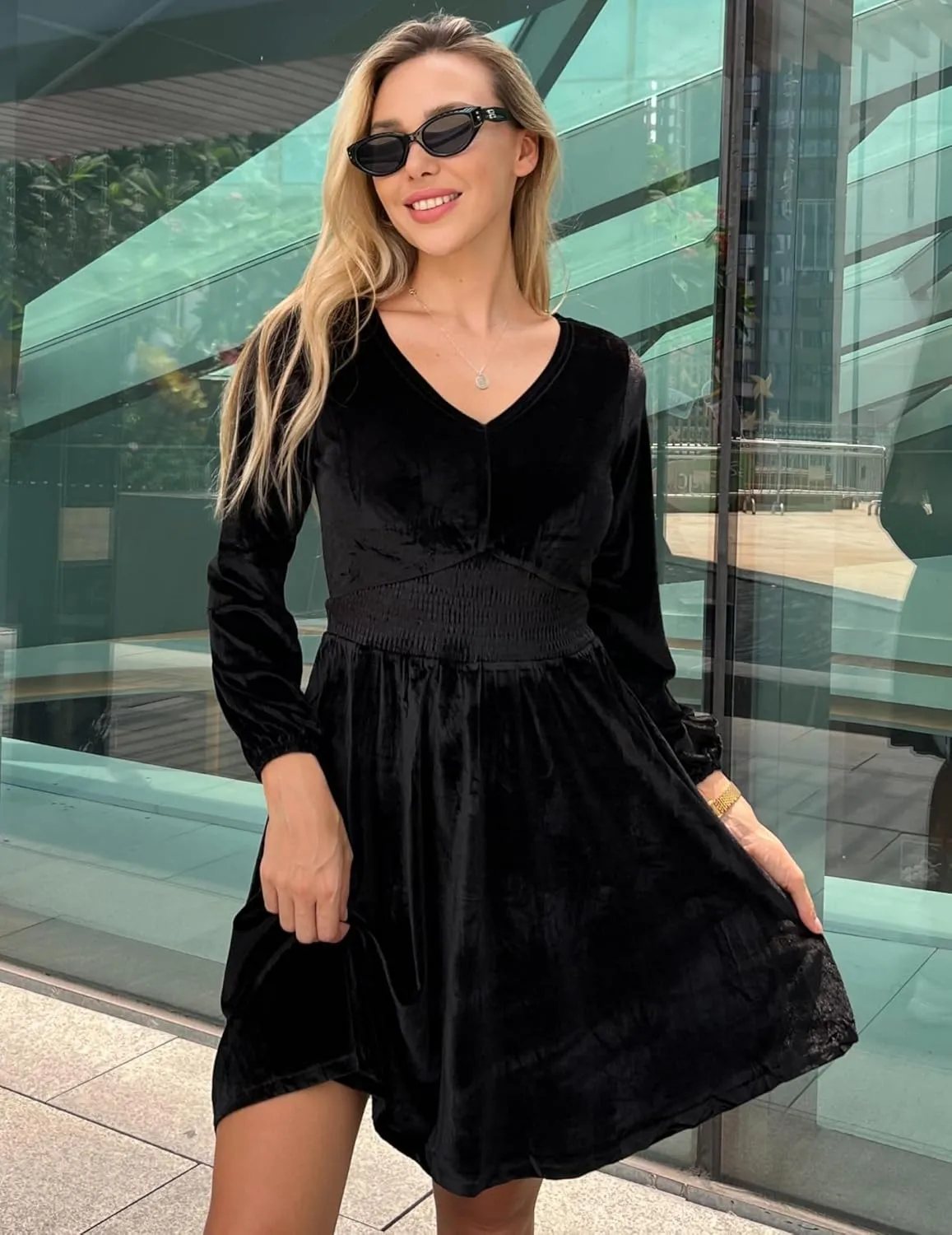 Zeagoo Women's Elegant Velvet Dress Winter Dress (DE Only)