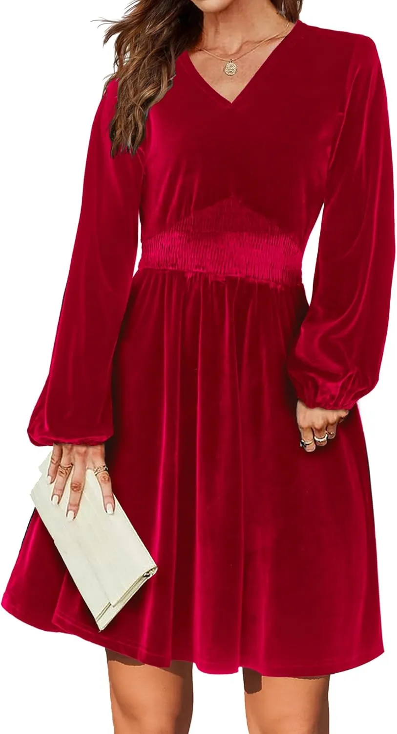 Zeagoo Women's Elegant Velvet Dress Winter Dress (DE Only)