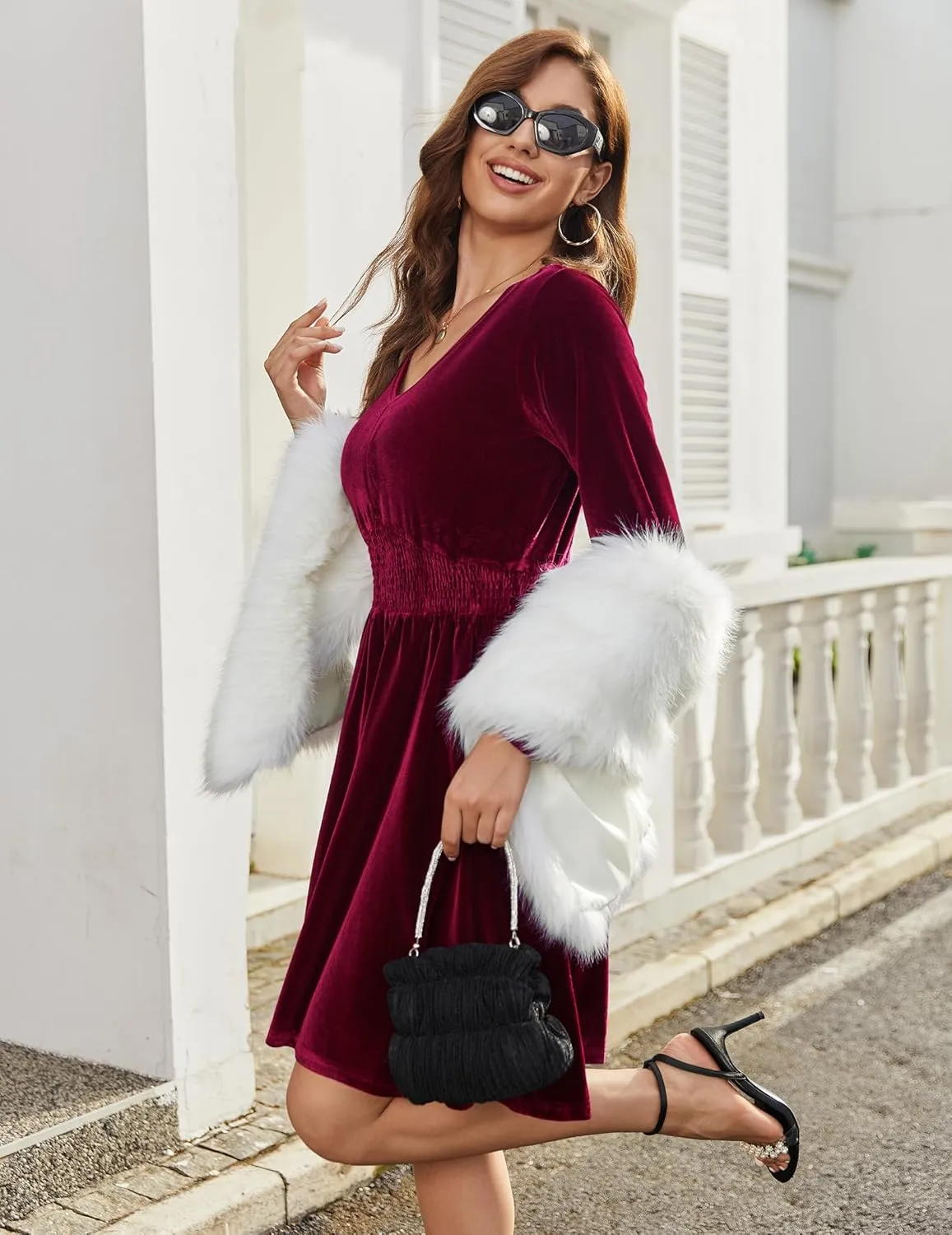 Zeagoo Women's Elegant Velvet Dress Winter Dress (DE Only)