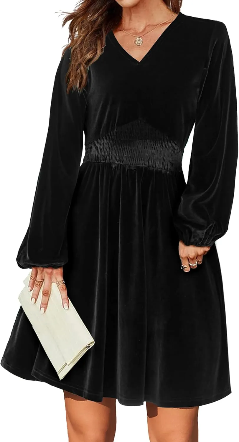 Zeagoo Women's Elegant Velvet Dress Winter Dress (DE Only)