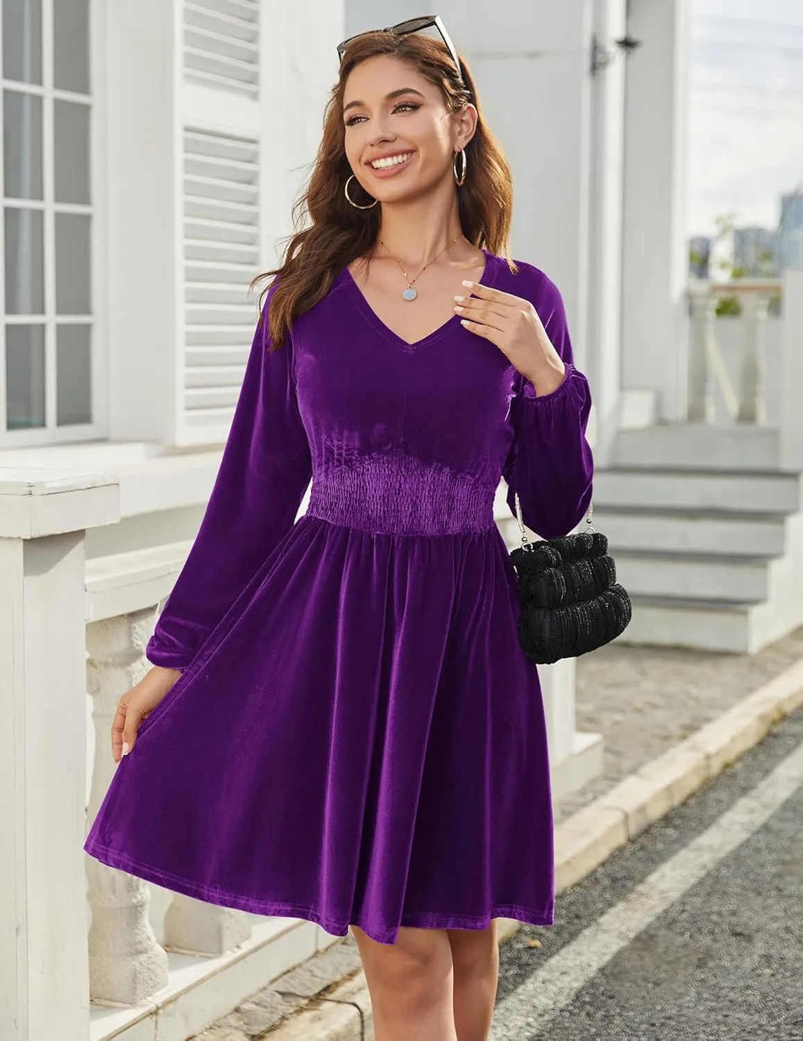 Zeagoo Women's Elegant Velvet Dress Winter Dress (DE Only)