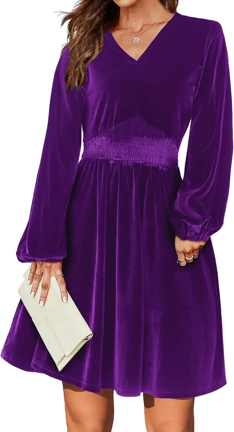 Zeagoo Women's Elegant Velvet Dress Winter Dress (DE Only)