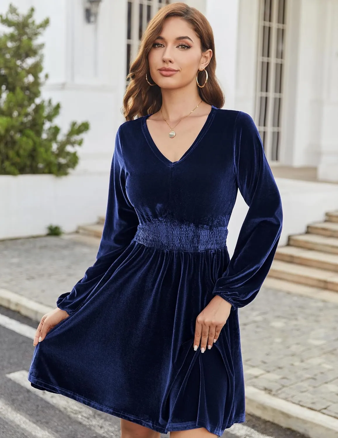 Zeagoo Women's Elegant Velvet Dress Winter Dress (DE Only)