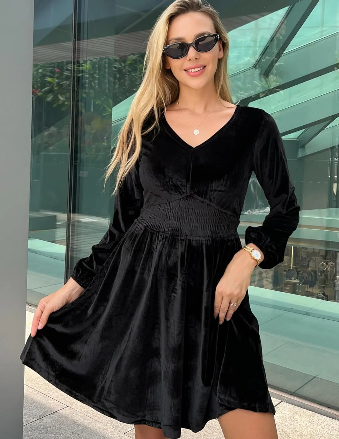 Zeagoo Women's Elegant Velvet Dress Winter Dress (DE Only)