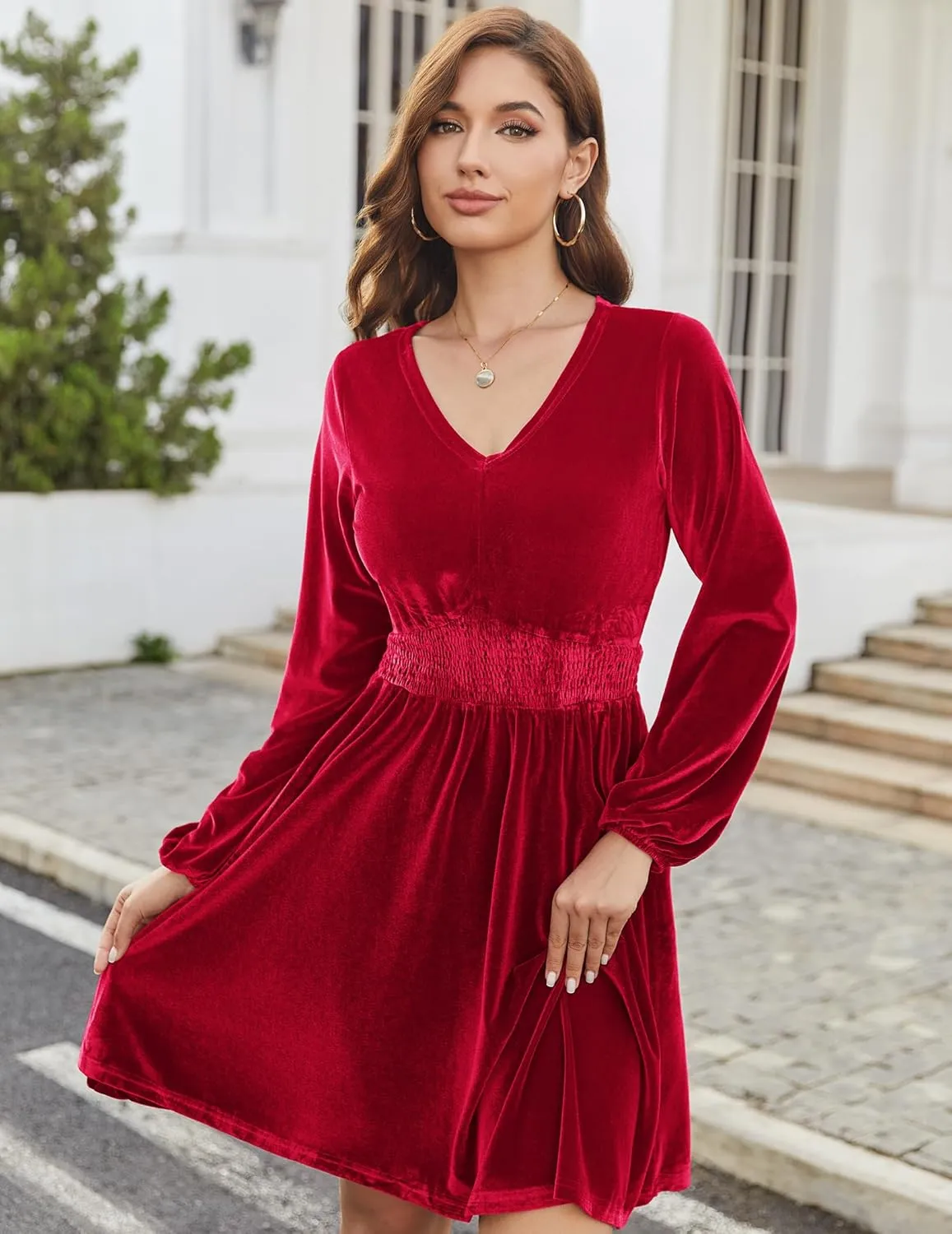 Zeagoo Women's Elegant Velvet Dress Winter Dress (DE Only)
