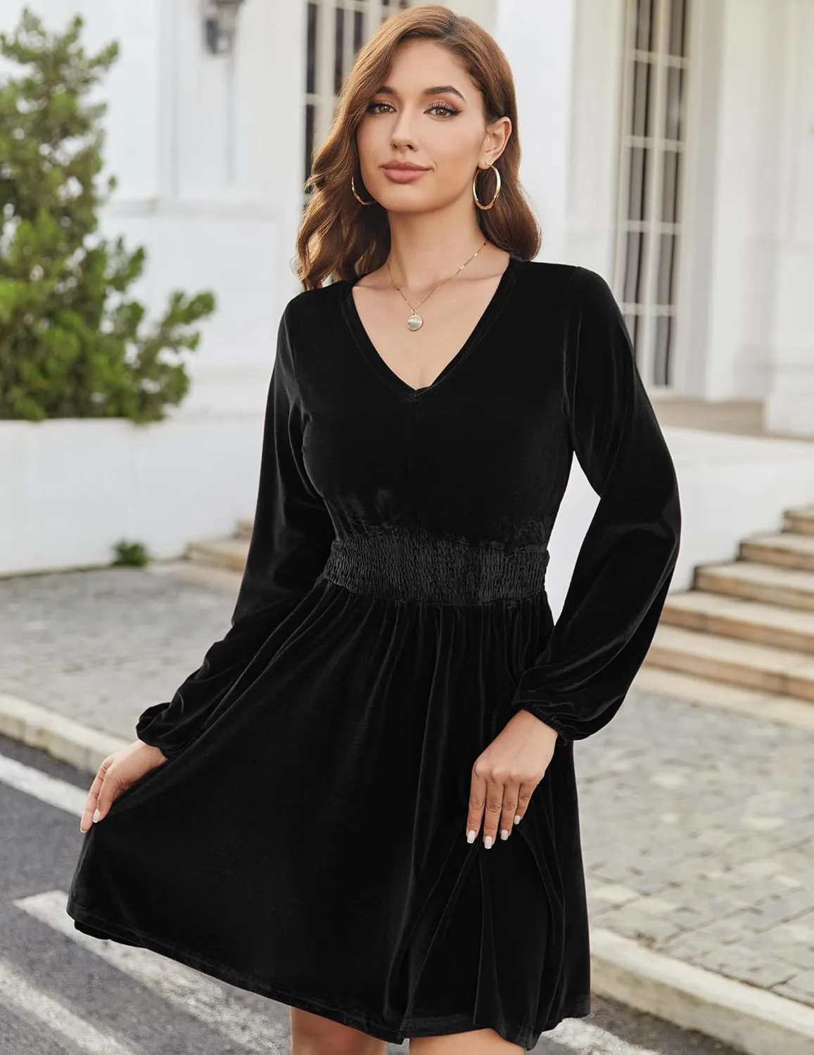 Zeagoo Women's Elegant Velvet Dress Winter Dress (DE Only)