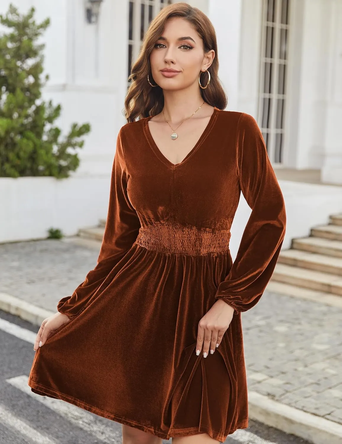 Zeagoo Women's Elegant Velvet Dress Winter Dress (DE Only)