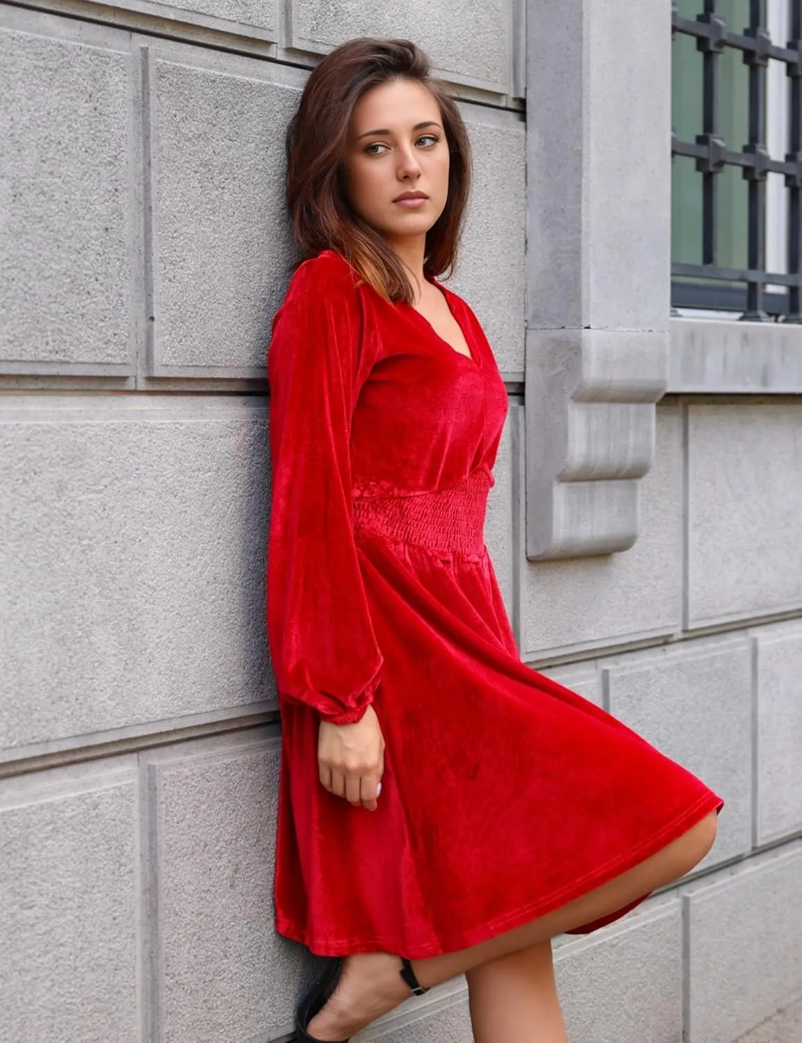 Zeagoo Women's Elegant Velvet Dress Winter Dress (DE Only)